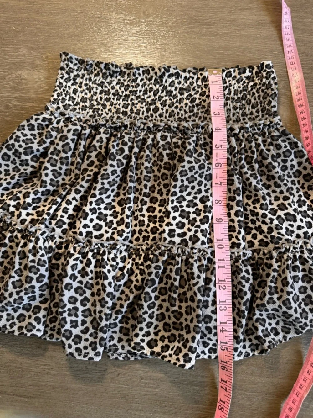 Altar’d State Skirt Snow Leopard Pattern L M Grey Black Smocked